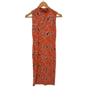 Lipslide Bodycon Dress Womens S Orange Tie Dye Mock Neck Ribbed Excellent